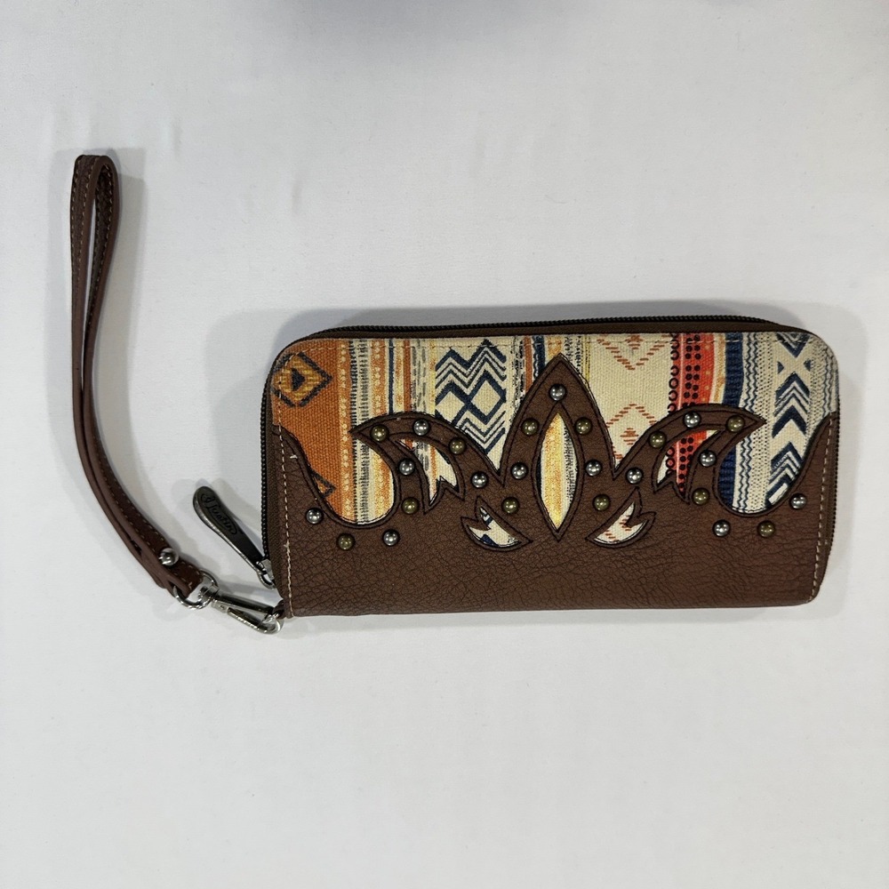 Justin Southwestern Studded Filigree Wristlet Wallet Womens‎ OS Brown | Western